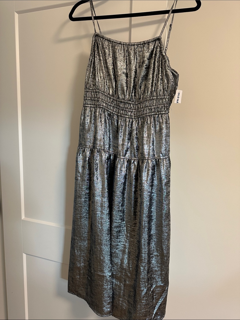 Old Navy Metallic Silver Maxi Dress with Spaghetti Straps